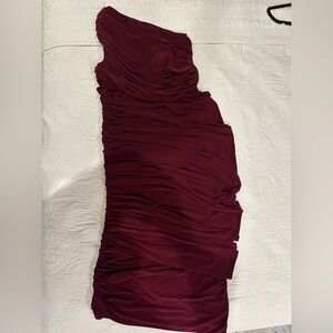 Norma Kamali One Shoulder Burgundy Dress